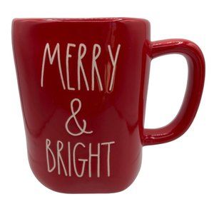 Rae Dunn Christmas Merry & Bright Red Glazed Ceramic Mug Rustic Country Decor